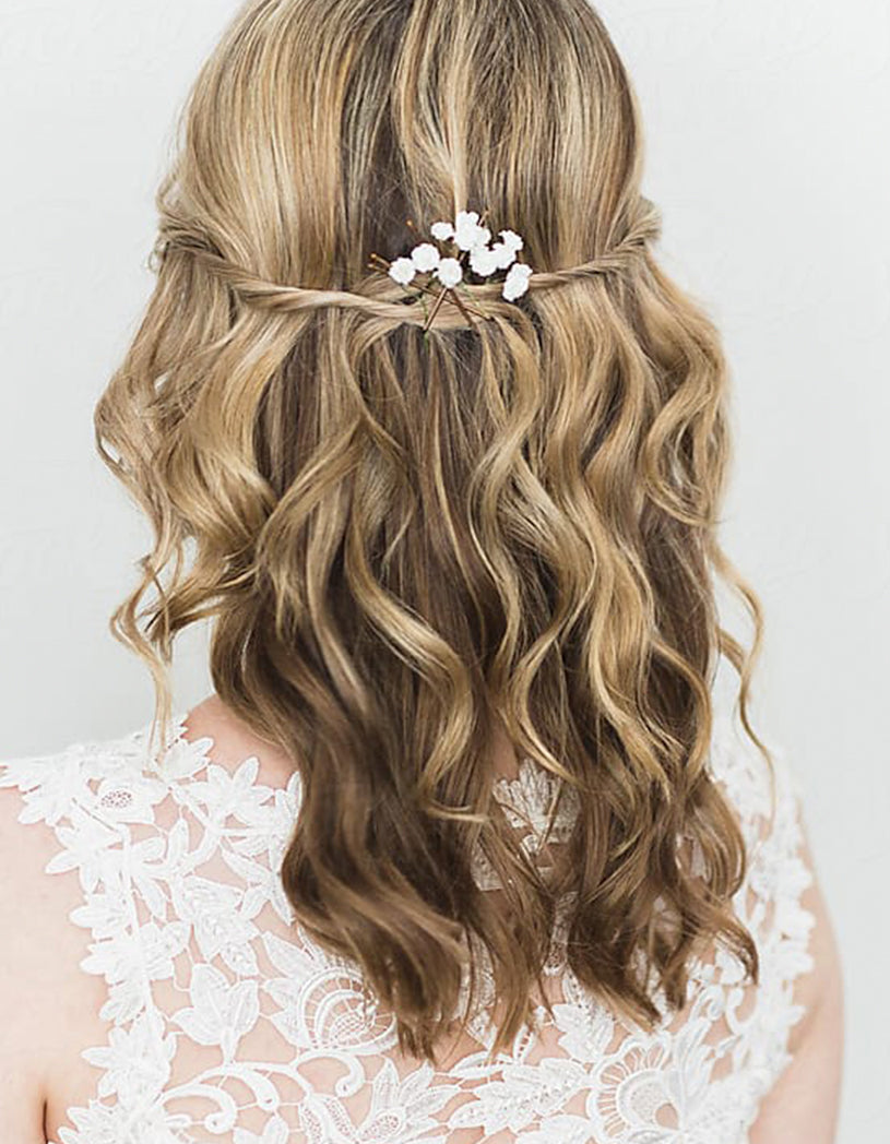 bridal hair soft waves with flowers